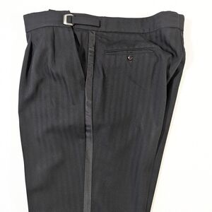 Vintage Christian Dior Black Tuxedo Trousers - Made in USA - Adjustable 39-41